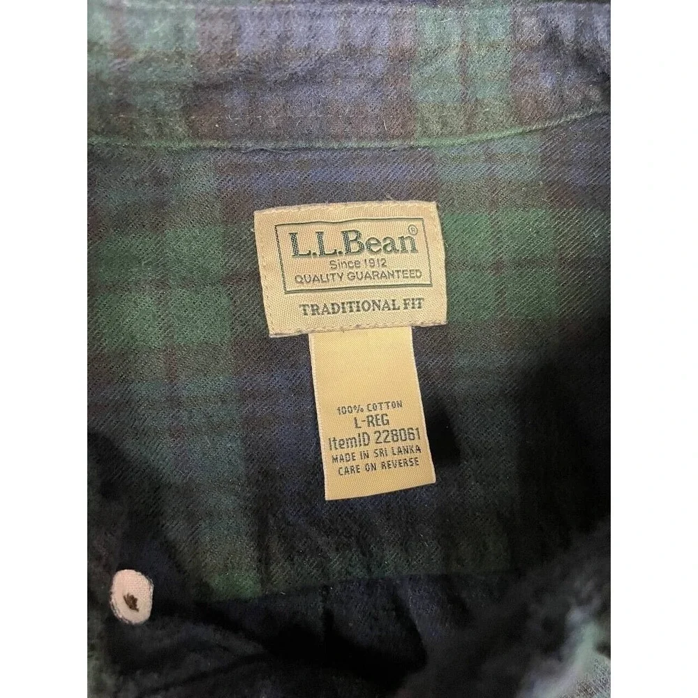 LL Bean Button Up Shirt Mens Large Green‎ Plaid Traditional Fit Casual